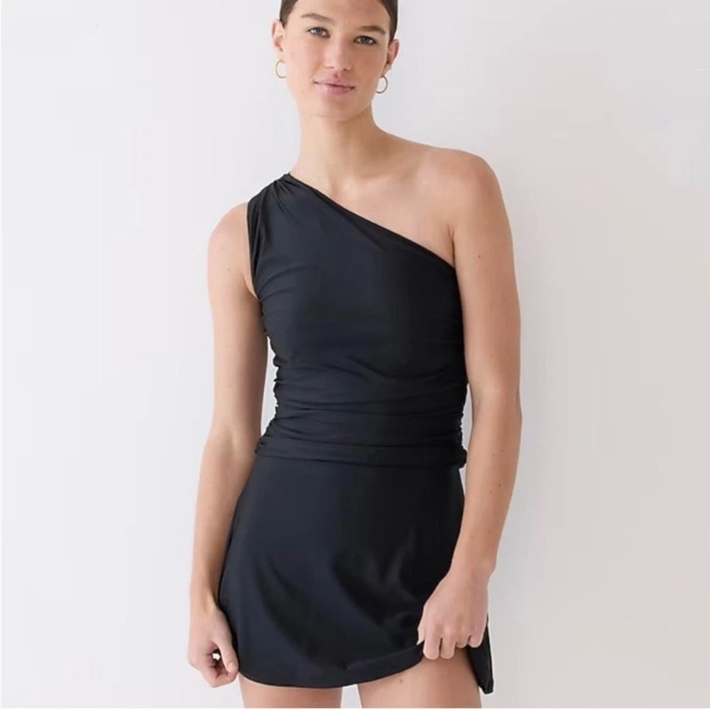 NWT J. Crew Black One-Shoulder‎ Ruched Swim Dress Size 24 (3X)